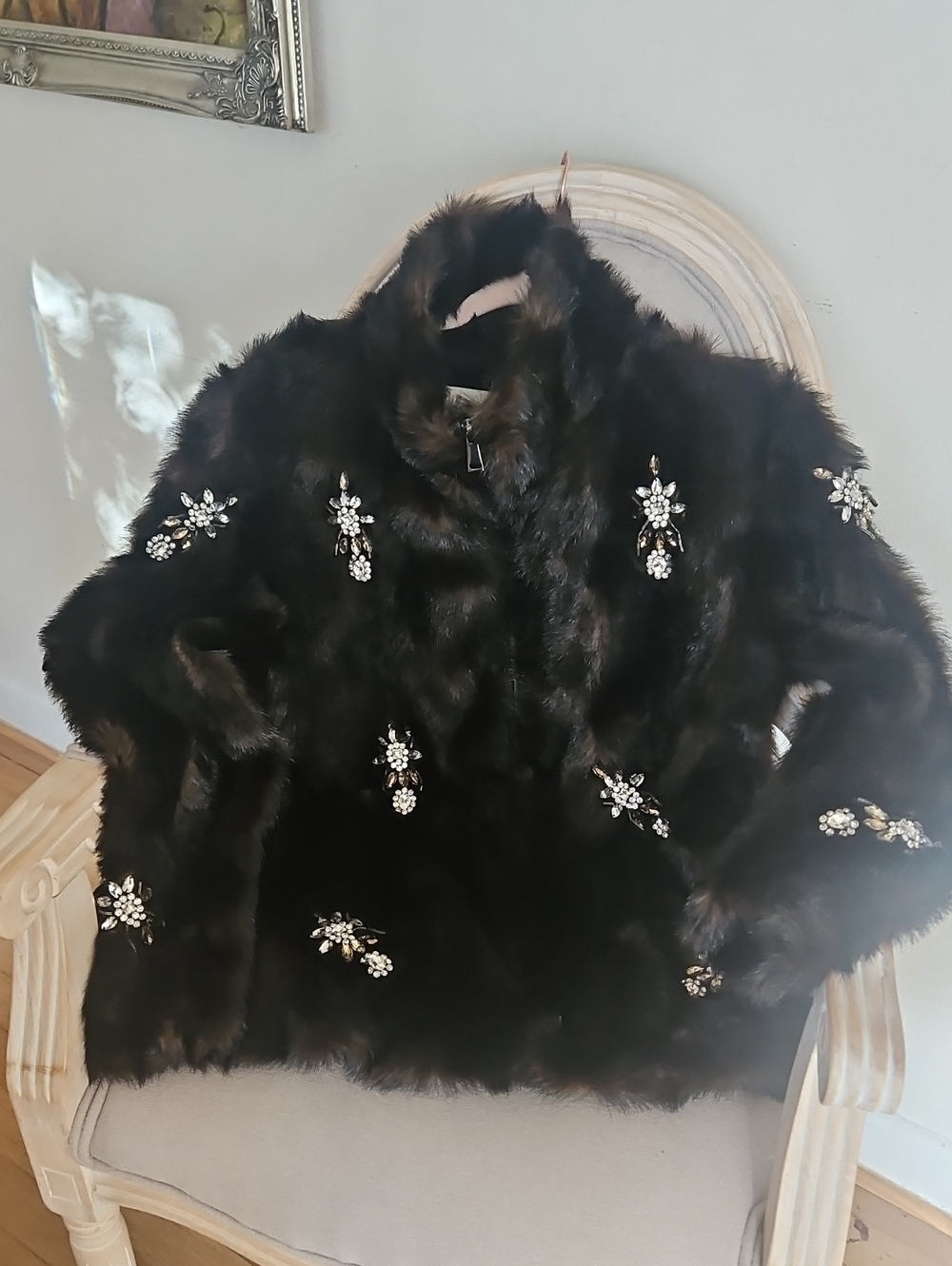 RARE Zara Dark Brown Embellished Teddy Coat
